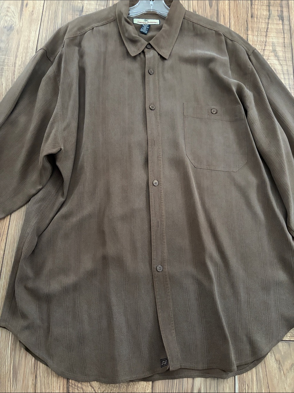 Tommy Bahama Men's Taupe/Brown silk Long-Sleeve Button-Up Shirt